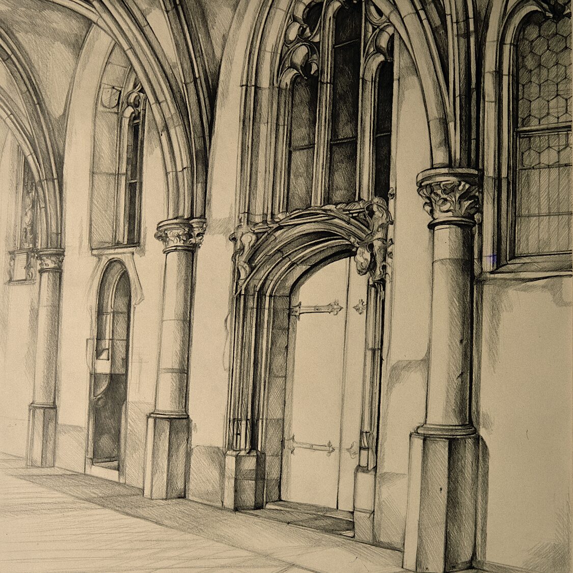 cathedral cloister, trier - rhineland-palatinate 1998, 27,6" x 20,5", graphite pencil on paper