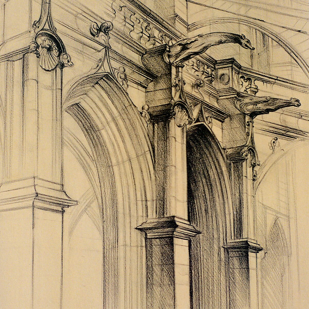 cloître de la cathédrale st.-gatien, tours - indre-et-loire 1997, 70 x 55 cm, crayon graphite sur papier