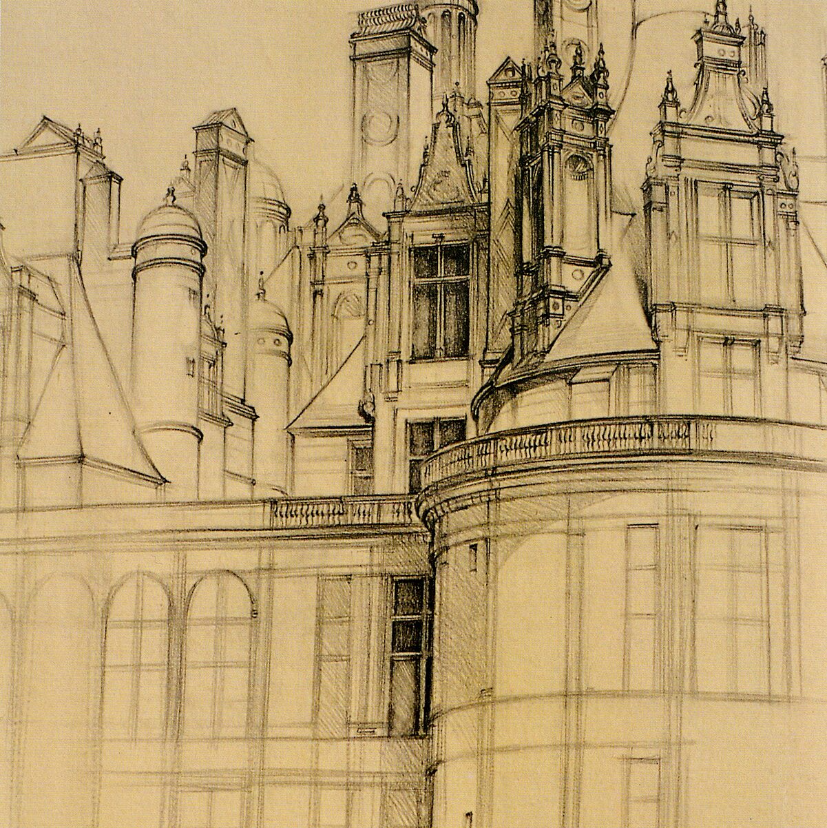 château of chambord - loir-et-cher 1997, 27,6" x 21,7", graphite pencil on paper