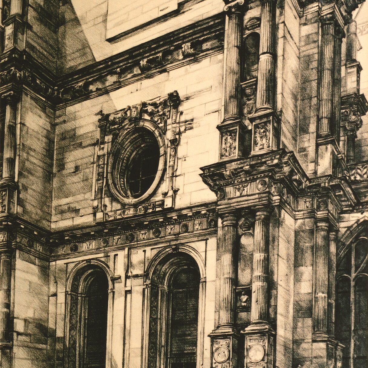 collegiate church st.-gervais-st.-protais, gisors - eure 2002, 20,5" x 16,9", graphite pencil on paper