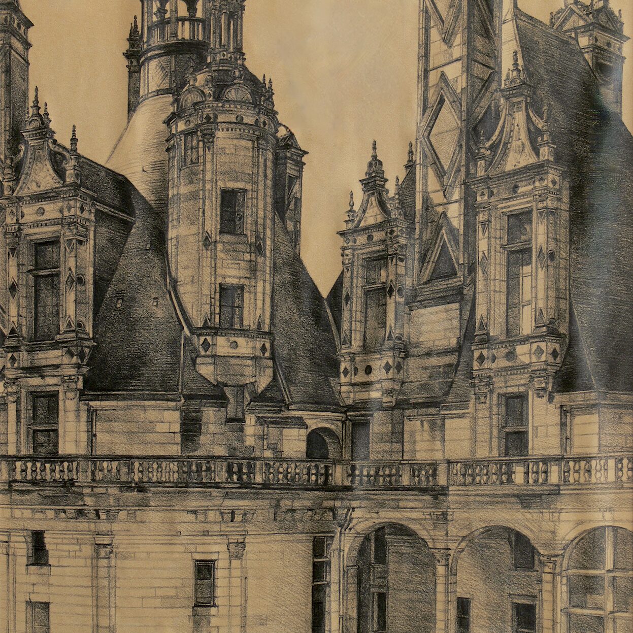 château de chambord - loir-et-cher 2002, 52 x 43 cm, crayon graphite sur papier
