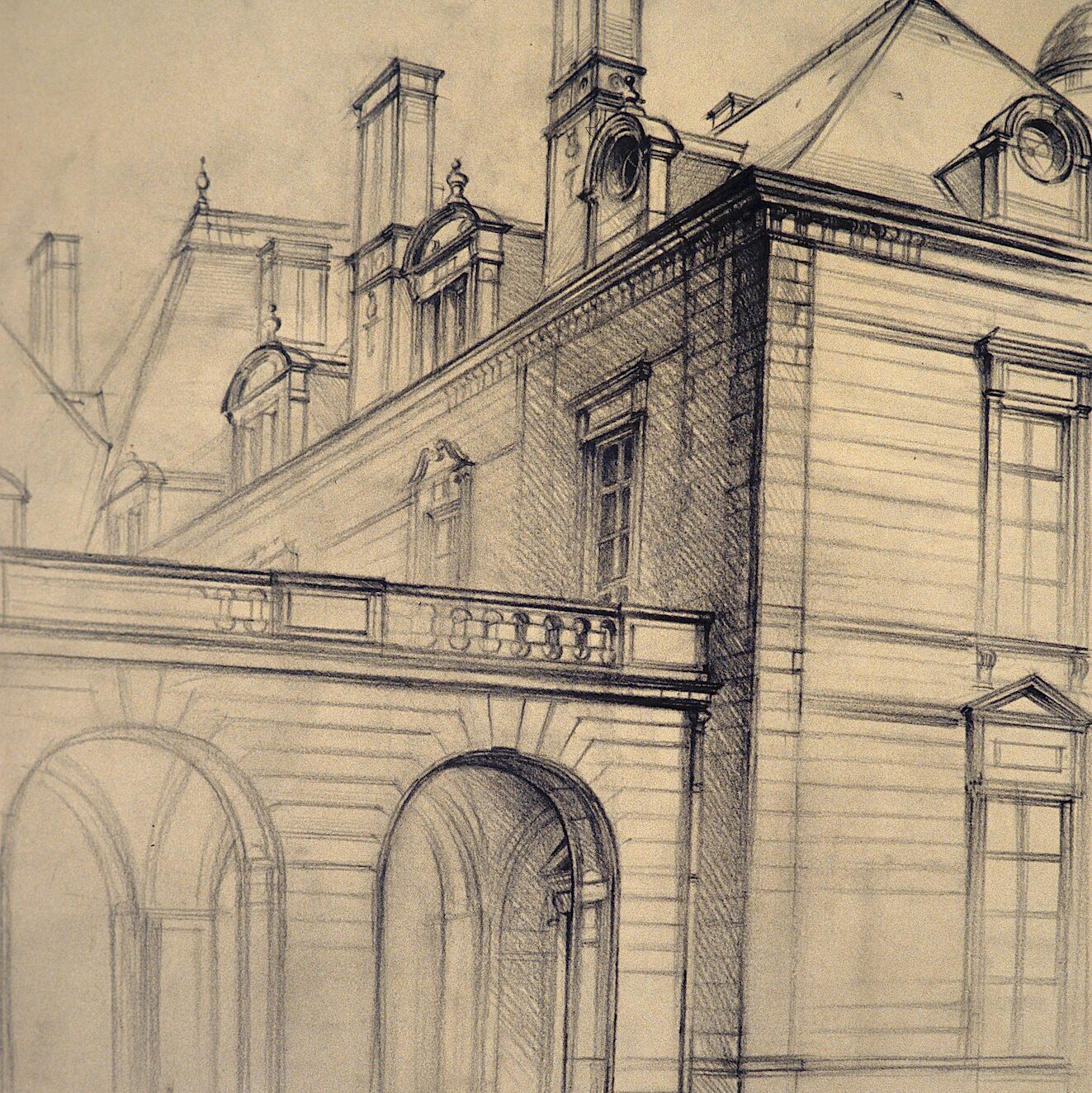 château du lude - maine-et-loire 1996, 25,6" x 21,7", graphite pencil on paper