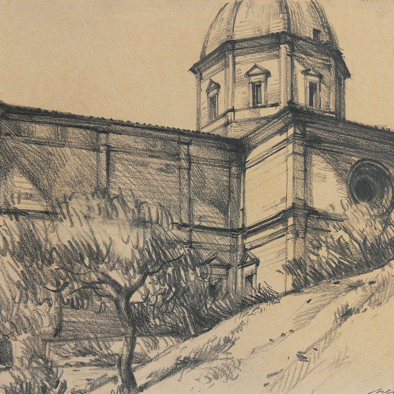 santa maria delle grazie al calcinaio, cortona - tuscany 1988, 9,3" x 12,2", graphite pencil on paper