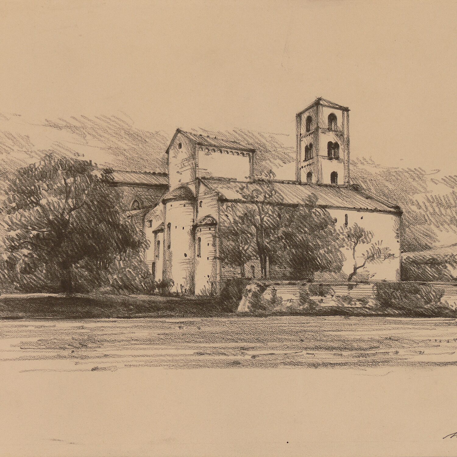 san giovanni battista, sovicille - toscane 1988, 24 x 32 cm, crayon graphite sur papier 