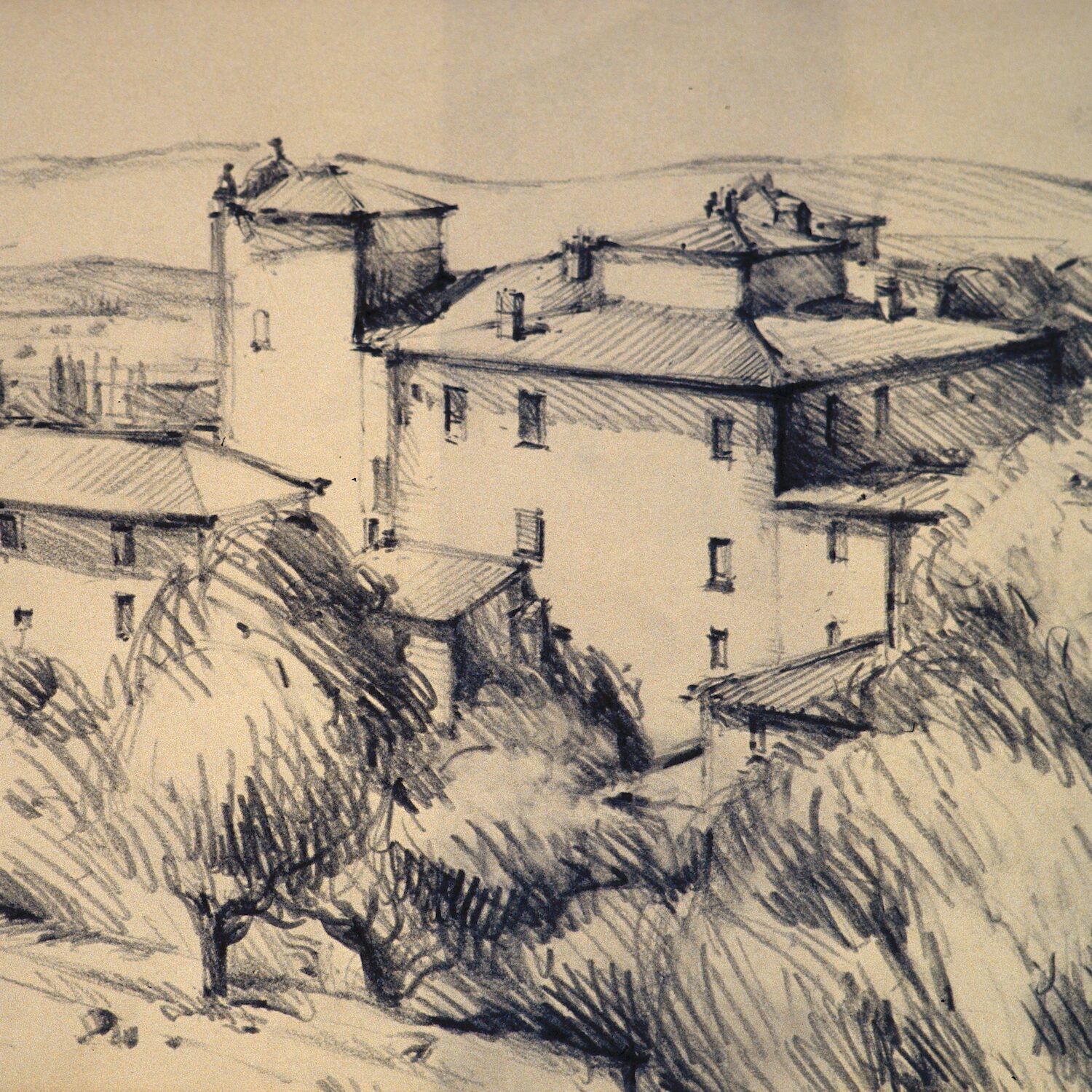 manoir - toscane 1988, 24 x 32 cm, crayon graphite sur papier 