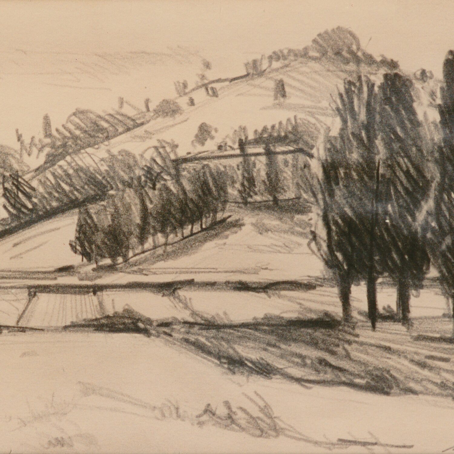 paysage près d'umbertide - ombrie 1988, 21 x 29,5 cm, crayon graphite sur papier 