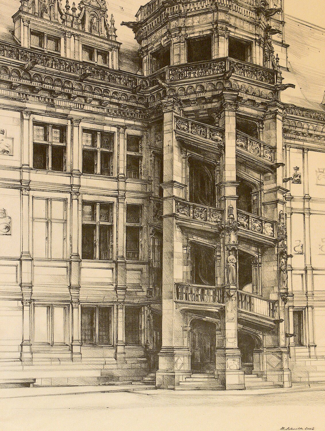 château de blois - loir-et-cher 2002, 70 x 52 cm, crayon graphite sur papier