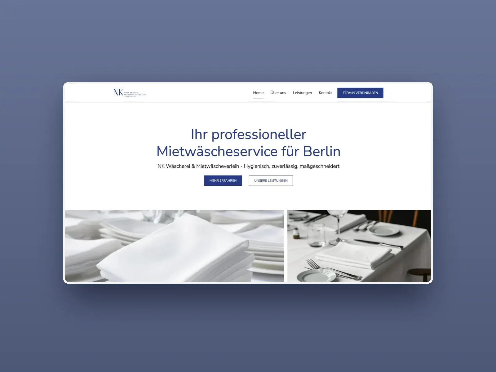 Website der NK Wäscherei auf einem Laptop