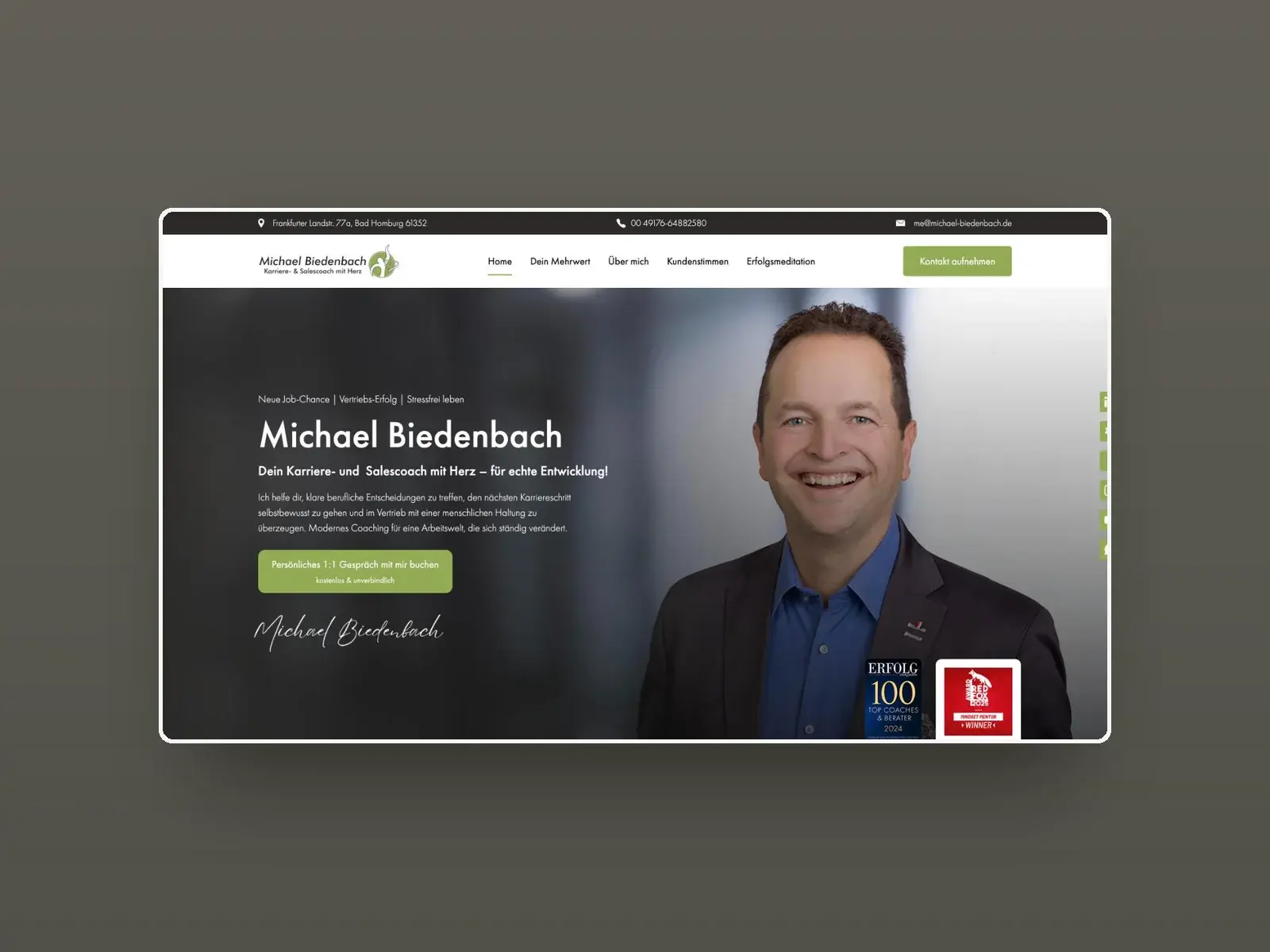 Website von Michael Biedenbach auf einem Laptop