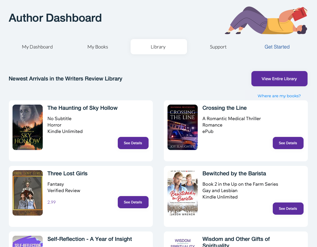 Custom dashboard that displays a library of ebooks