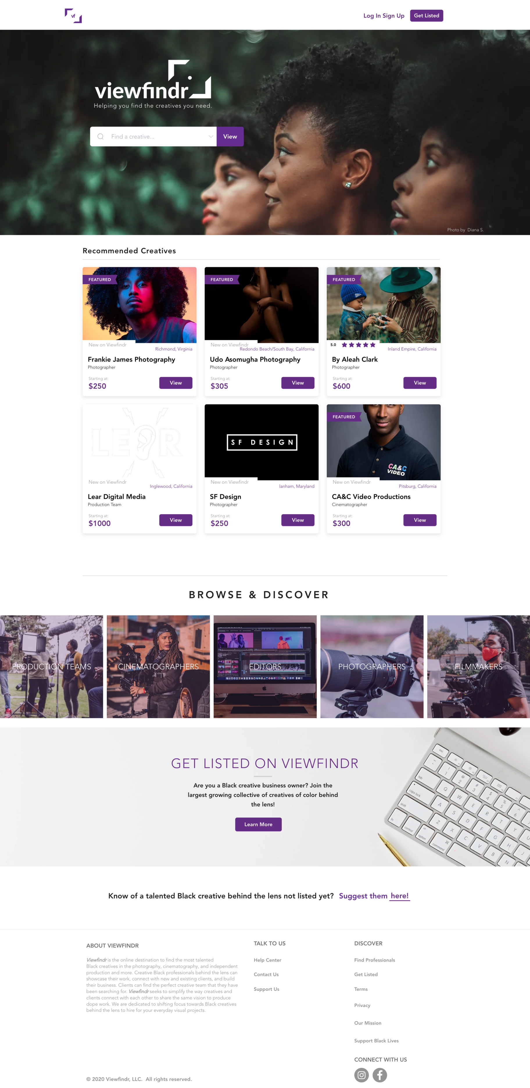 Viewfindr Home Page