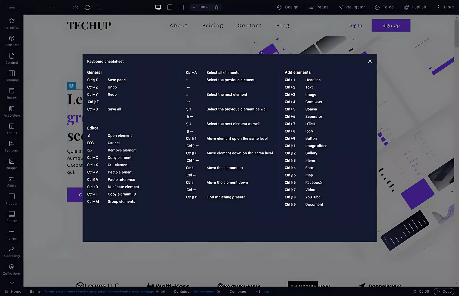 Website Builder Shortcuts