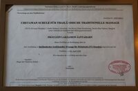 Zertifikat für Laksamon, Chetawan Schule für thailändische traditionelle Massage
