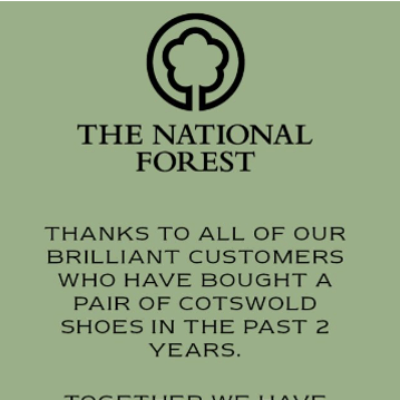 Did you know that at Gardiner Bros & Co for every pair of Cotswold shoes that are sold, a donation is made to the National Forest. Over the last two years we have been able to plant over 3360 trees and give back to the environment in our bid to be a more eco-friendly sustainable brand.