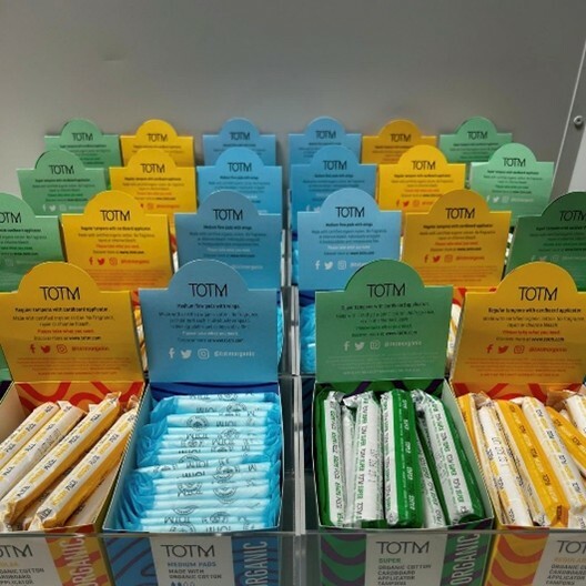 ♻️ We are happy to share that all of our toilets are now stocked with free sustainable sanitary products! - TOTM donates 10p from every box sold to Endometriosis UK