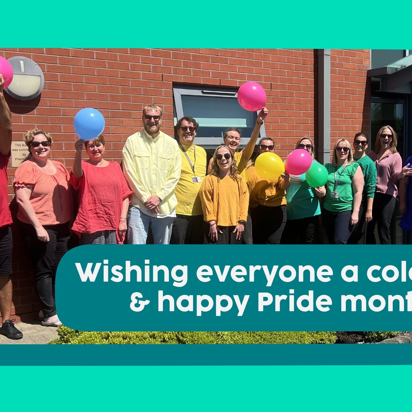 To celebrate Pride month, we invited our colleagues to wear a t-shirt of one of the colours of the pride flag to create a live staff rainbow.