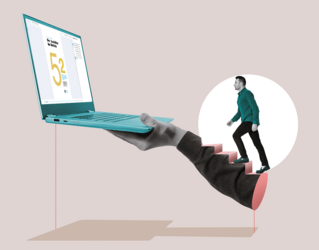 Grafik Abildung 1 Laptop Arm Mann Treppe rauf gehen