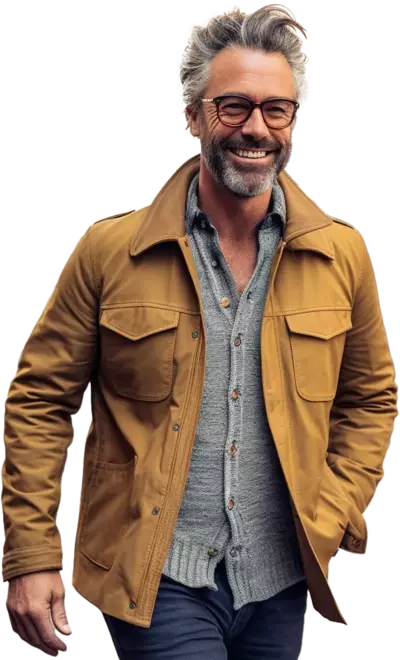 Stress Ambulanz, fröhlicher Mann, der Entspannung verkörpert