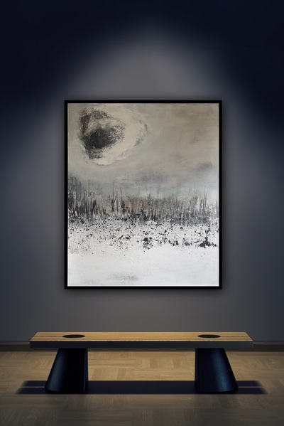 'Wind- und Wetter-Stimmen III' 2025 aus der Serie 'Ich sehe Stimmen'' 100 x 120 inkl. Schattenfugen-rahmen für 3.300 Euro