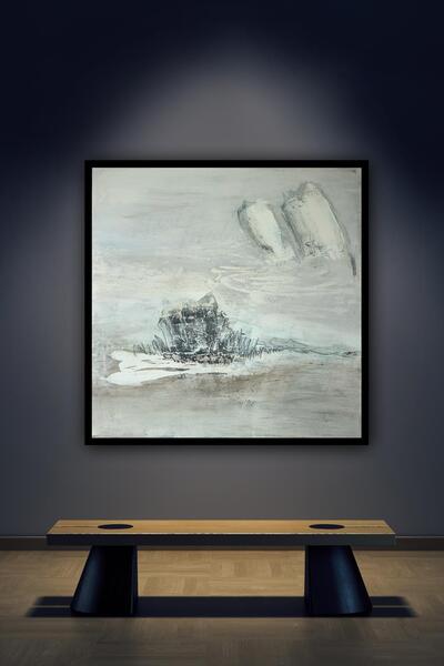 'Die Herde' 2025 aus der Serie 'Asche und Licht - Gelassenheit'' 100 x 100 inkl. Schattenfugen-rahmen für 2.900 Euro