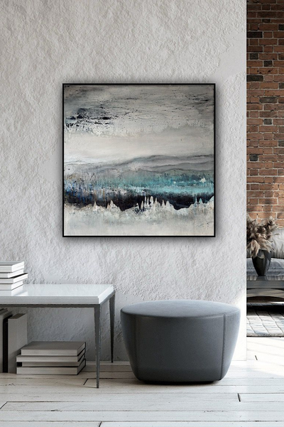 Dem Horizont zuhören I aus der Serie 'Zugvögel'  100 x 100; 2026 inkl. Schattenfugenrahmen fü r 2.900 Euro