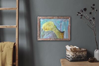 Kleine Werke - Studie mit Gold I    2025
einfach experimentiert - hier mit der Farbe 'gold'
34 x 24,5 inkl. 0-8-15 Rahmen für 100 Euro

