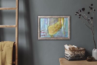 Kleine Werke - Studie mit Gold II    2025
einfach experimentiert - hier mit der Farbe 'gold'
34 x 24,5 inkl. 0-8-15 Rahmen für 100 Euro
