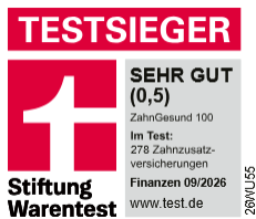Stiftung Warentest: Testsieger, sehr gut (0,5), ZahnGesund 100, Finanzen 09/2026