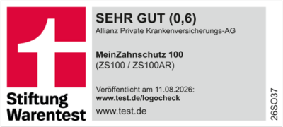 Stiftung Warentest: sehr gut (0,6), Allianz MeinZahnschutz 100