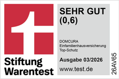 Stiftung Warentest: sehr gut (0,6), DOMCURA Einfamilienhausversicherung Top-Schutz, Ausgabe 03/2026
