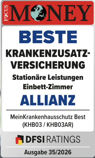 Focus Money: Beste Krankenzusatzversicherung, Stationäre Leistungen Einbett-Zimmer, Allianz MeinKrankenhausschutz Best, Ausgabe 35/2026