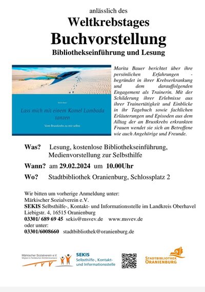 Lesung Marita Bauer 29.02.2024 10 Uhr Stadtbibliothek Oranienburg