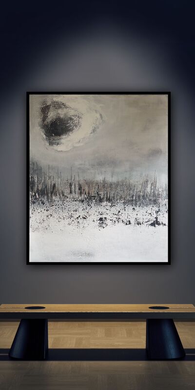 Wind- und Wetter-Stimmen VIII 2025; aus der Serie 'Ich sehe Stimmen''. 100 x 120 inkl. Schattenfugenrahmen für 3.300 Euro