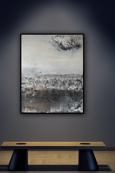 Gezeiten 2023 aus der Serie 'Asche, Holz und mehr' 100 x 100 inkl. Rahmen für 2.900 Euro