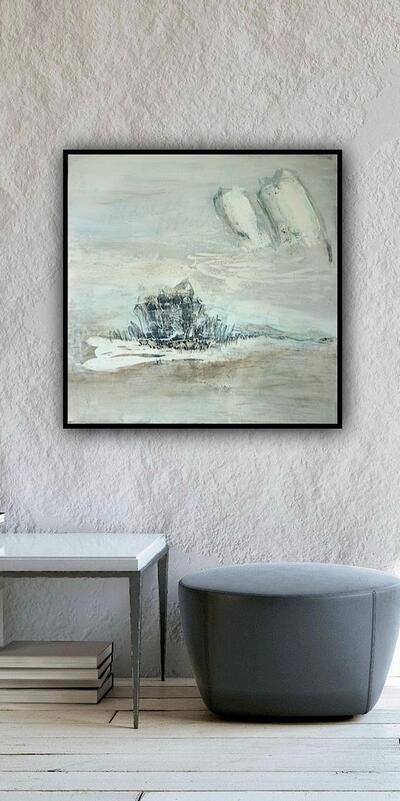 'Die Herde' 2025 aus der Serie 'Asche und Licht - Gelassenheit'' 100 x 100 inkl. Schattenfugen-rahmen für 2.900 Euro