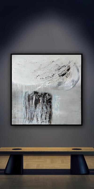 einatmen - ausatmen 2025; aus der Serie 'Asche und Licht - Gelassenheit'. 100 x 100 inkl. Schattenfugen-rahmen für 2.900 Euro