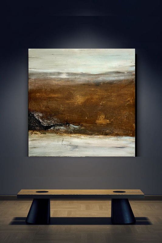 Gezeiten 2023 aus der Serie 'Asche, Holz und mehr' 100 x 100 inkl. Rahmen für 2.900 Euro