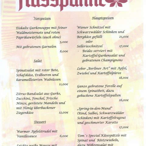 Hotel Kastanienhof - Speisekarte