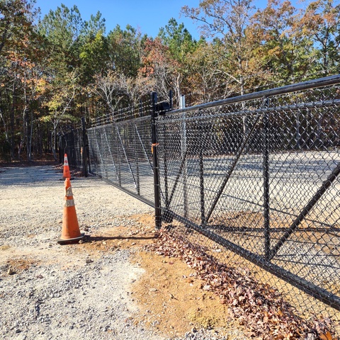 6' Tall Black Chain Link Cantilever Gate with Barbed Wire