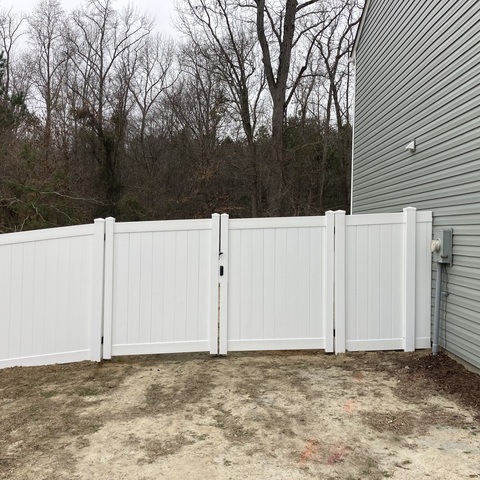 6' Tall White Privacy PVC with 10' Angled Double Drive Gate 1