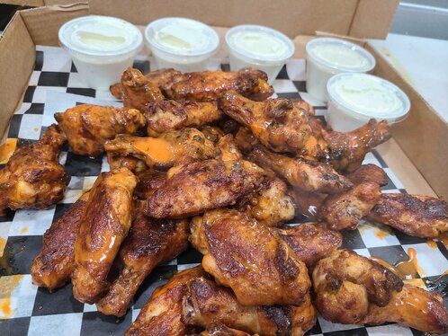 2 orders of 2 dozen wings, always served with your choice of Bleu cheese or ranch.