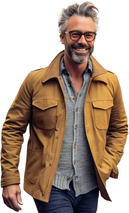 Stress Ambulanz, fröhlicher Mann, der Entspannung verkörpert