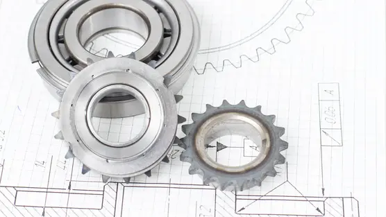 Mehrere Zahnräder auf technischem Plan