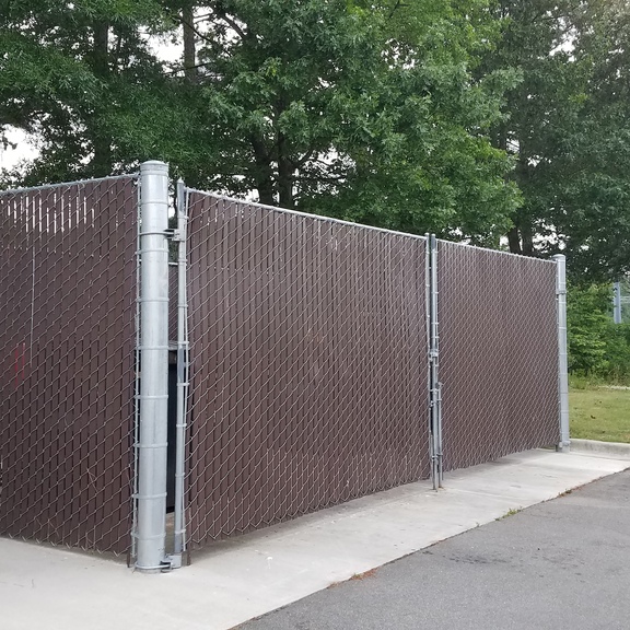 Chain Link with Brown Privacy Slats Dumpster Gate