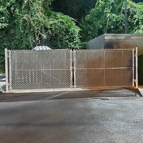 Chain Link with Black Privacy Slat Dumpster Gate 1