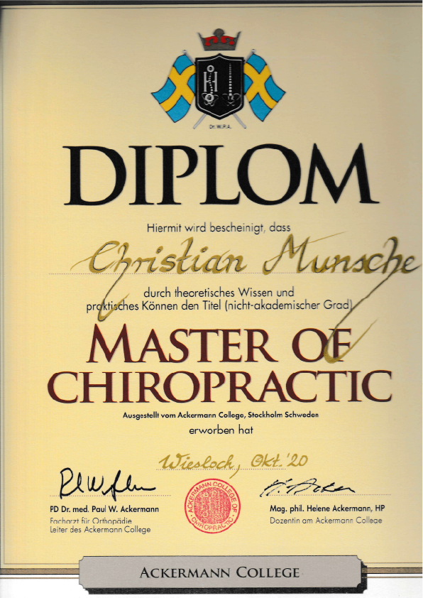 Diplom Master of Chiropractic - Physio Veritas et Aequitas