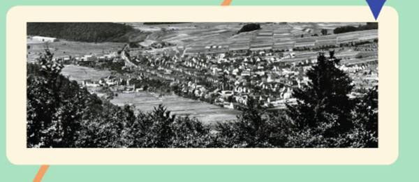 Historisches Luftbild von Frohnhausen mit Feldern und Dorf im Tal