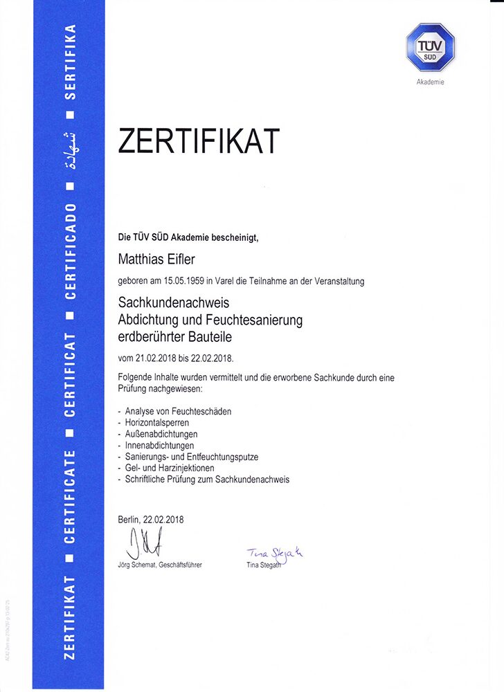 Maler Eifler | Malermeister aus Plettenberg - Zertifikat