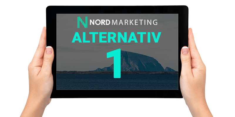 bilde av to hender som holder et nettbrett med teksten Alternativ 1