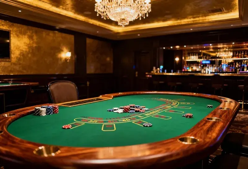 Hochwertiger Black-Jack-Tisch in eleganter Casino-Atmosphäre